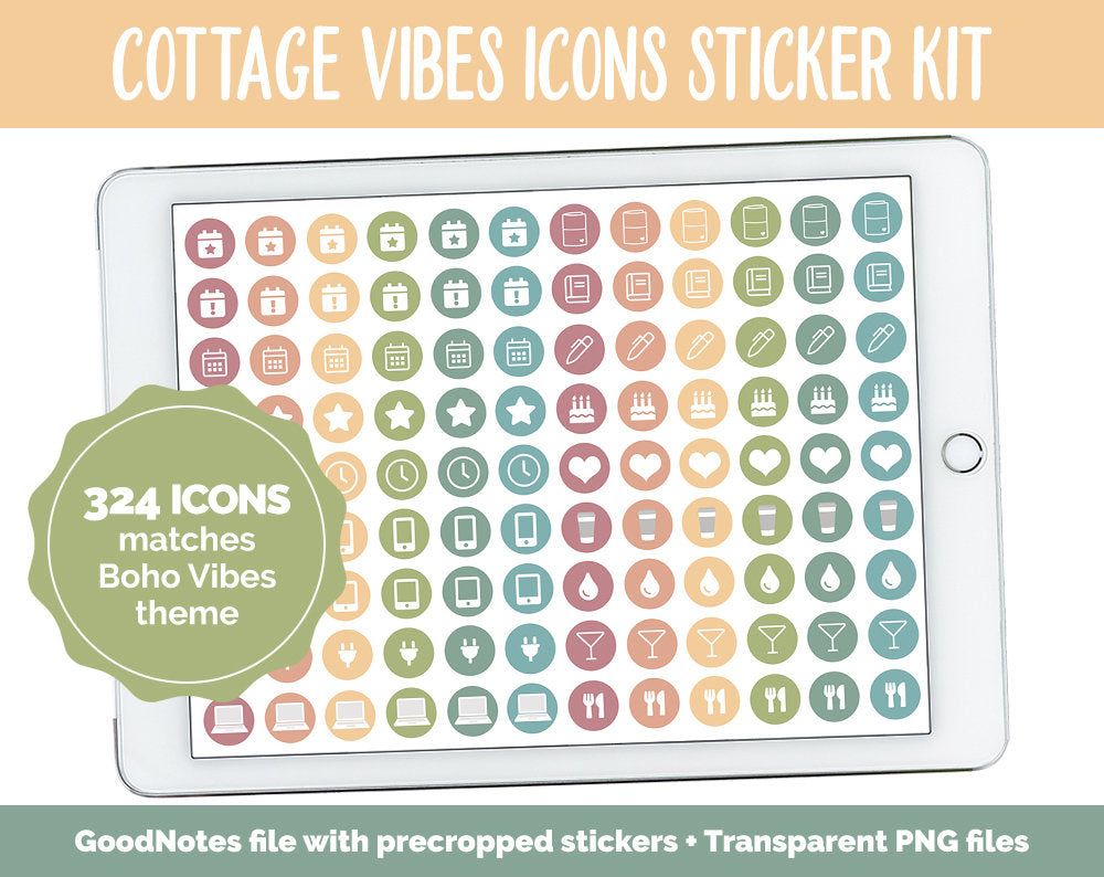 Cottage Vibes Icon Digital Planner Stickers | GoodNotes, iPad and Android | Icons, Life, Weather, Everyday