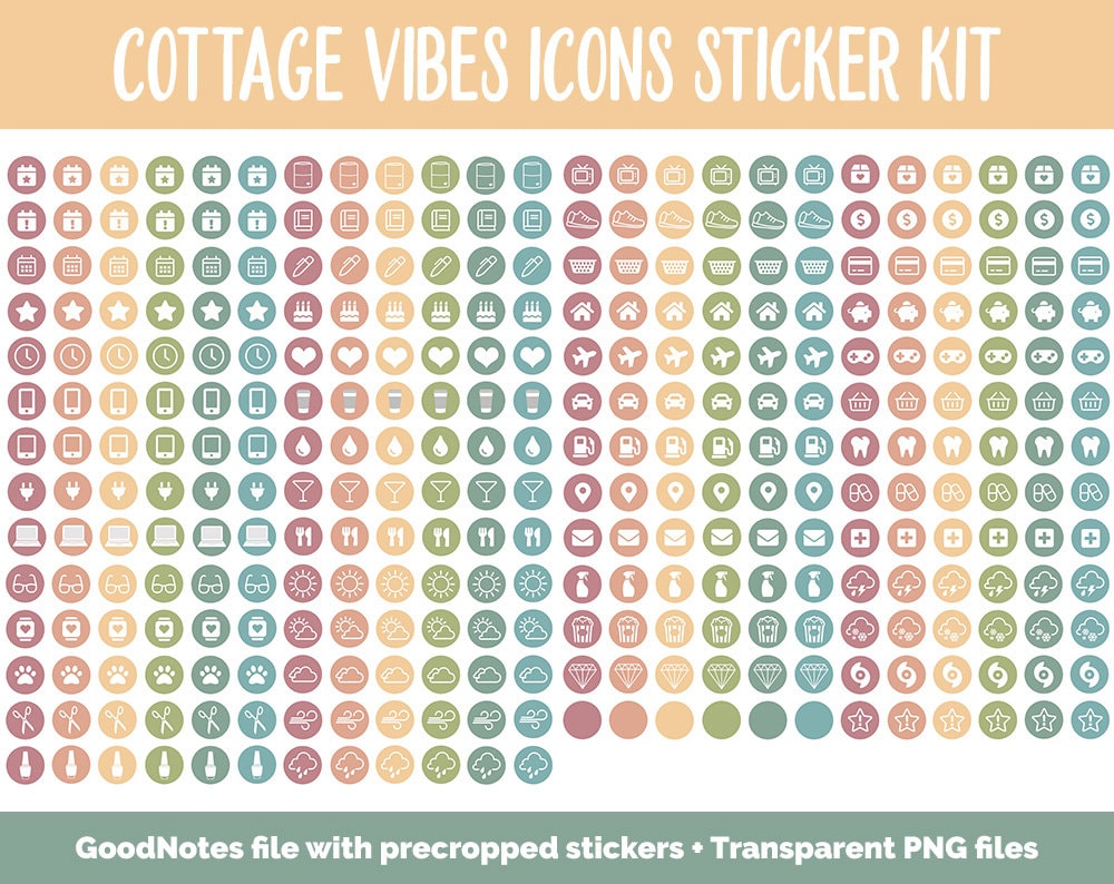 Cottage Vibes Icon Digital Planner Stickers | GoodNotes, iPad and Android | Icons, Life, Weather, Everyday