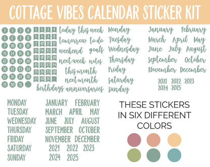 Cottage Vibes Calendar Essentials Digital Planner Stickers | GoodNotes, iPad and Android | Dates, Days of the Week, Months