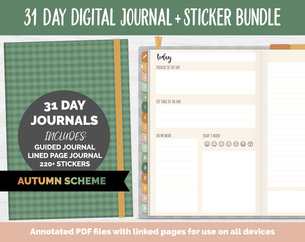 31 Day Digital Journal + Sticker Bundle | Autumn Theme