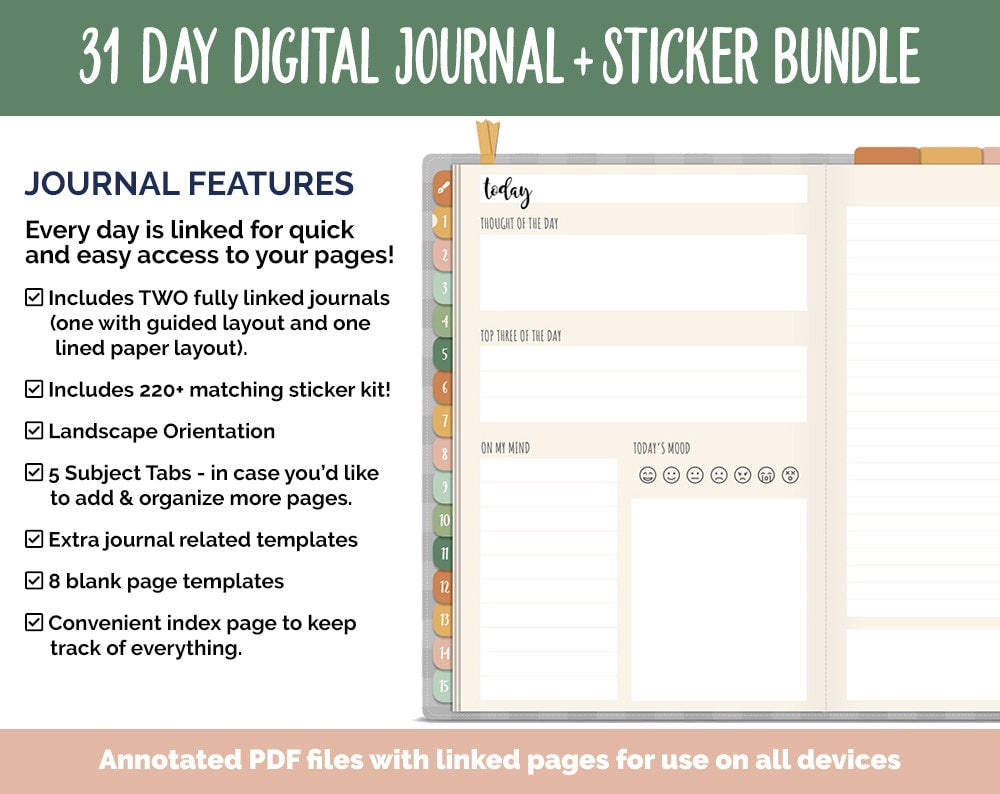 31 Day Digital Journal + Sticker Bundle | Autumn Theme