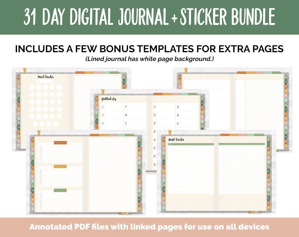 31 Day Digital Journal + Sticker Bundle | Autumn Theme