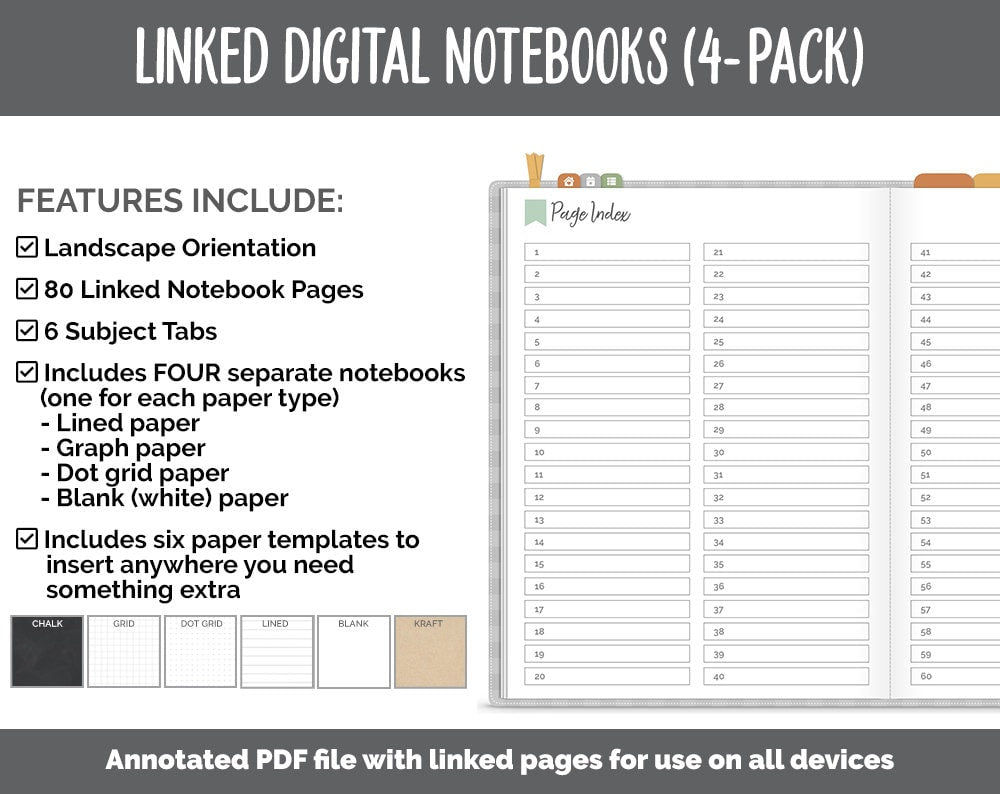 Linked Digital Notebooks 4- Pack | Autumn Theme | GoodNotes, iPad & Android