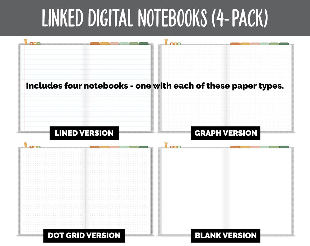 Linked Digital Notebooks 4- Pack | Autumn Theme | GoodNotes, iPad & Android