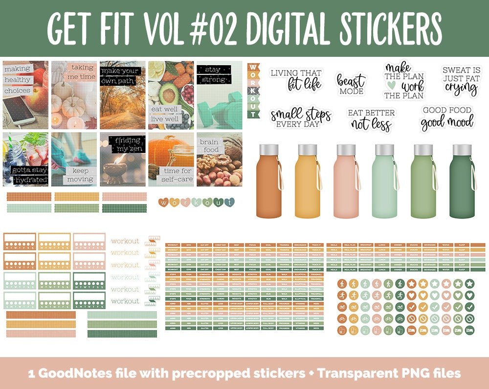 Get Fit Vol #02 Digital Stickers | GoodNotes & iPad | Fitness, Health, Self-Care, Workout | Cozy Life