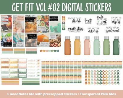 Get Fit Vol #02 Digital Stickers | GoodNotes & iPad | Fitness, Health, Self-Care, Workout | Cozy Life