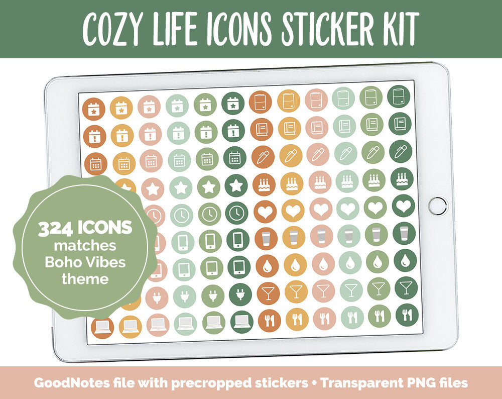 Cozy Life Icon Digital Planner Stickers | GoodNotes, iPad and Android | Icons, Life, Weather, Everyday