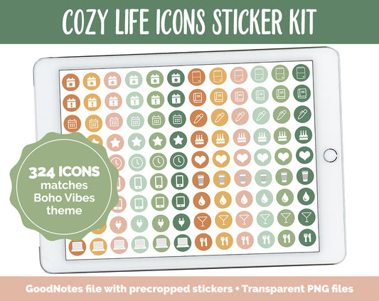 Cozy Life Icon Digital Planner Stickers | GoodNotes, iPad and Android | Icons, Life, Weather, Everyday
