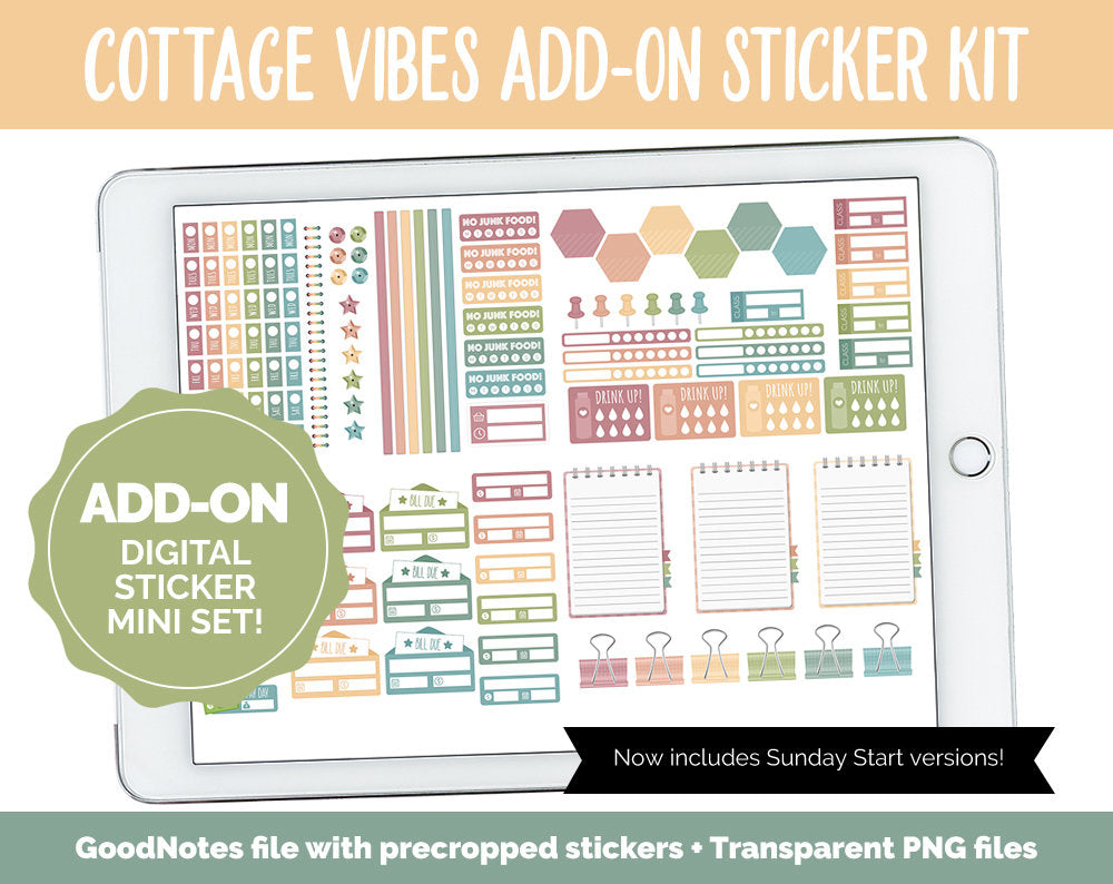 Cottage Vibes Add-On Digital Stickers | GoodNotes & iPad | Trackers, Budget, Fitness, Health, Habits