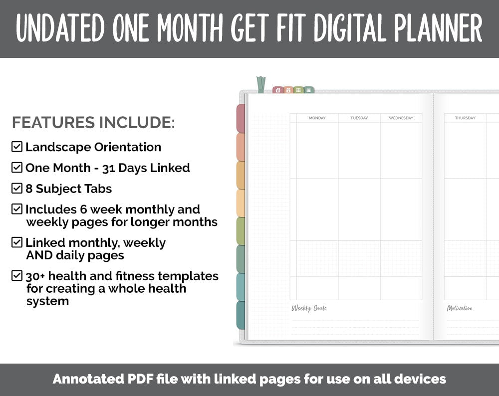 NEW! Undated Get Fit One Month Digital Planner | Farmstead - Best Health Edition | GoodNotes, iPad & Android | Fitness, Self-Care