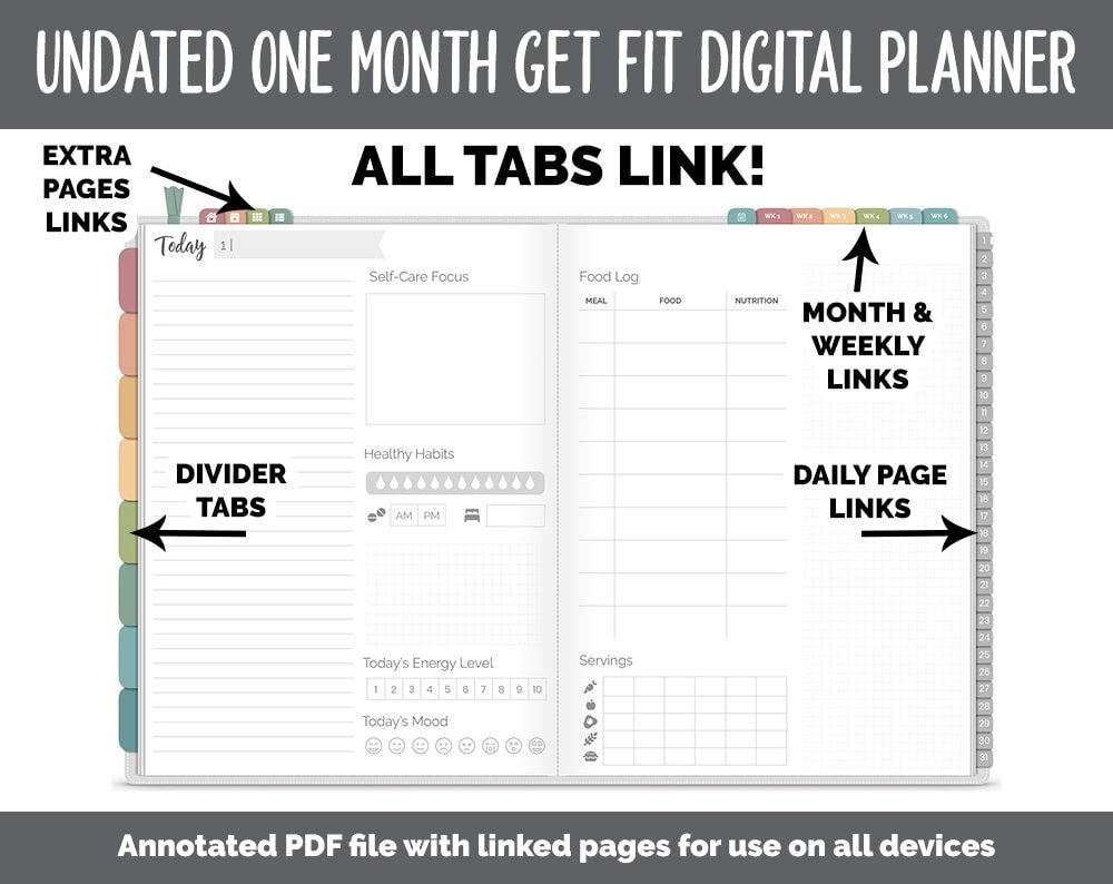 NEW! Undated Get Fit One Month Digital Planner | Farmstead - Best Health Edition | GoodNotes, iPad & Android | Fitness, Self-Care