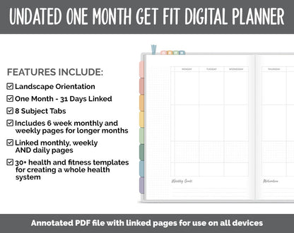 NEW! Undated Get Fit One Month Digital Planner | Boho - Best Health Edition | GoodNotes, iPad & Android | Fitness, Self-Care