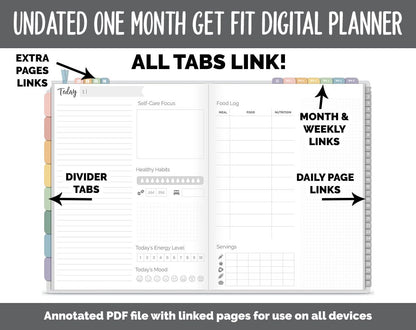 NEW! Undated Get Fit One Month Digital Planner | Boho - Best Health Edition | GoodNotes, iPad & Android | Fitness, Self-Care