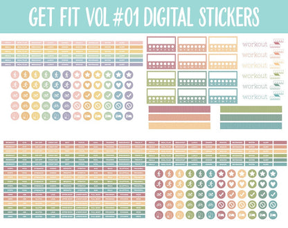 Get Fit Vol #01 Digital Stickers | GoodNotes & iPad | Fitness, Health, Self-Care, Workout | Boho Vibes | Cottage Vibes