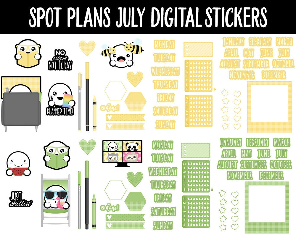 Spot Plans July Digital Stickers | GoodNotes, iPad and Android | Beach, Summer, Pool, Sassy, Adulting, Planning