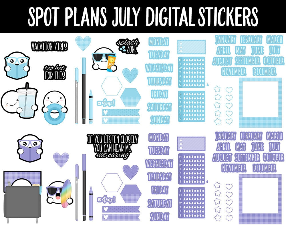 Spot Plans July Digital Stickers | GoodNotes, iPad and Android | Beach, Summer, Pool, Sassy, Adulting, Planning