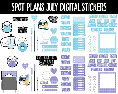 Spot Plans July Digital Stickers | GoodNotes, iPad and Android | Beach, Summer, Pool, Sassy, Adulting, Planning