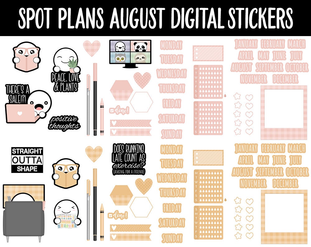 Spot Plans August Digital Stickers | GoodNotes, iPad and Android | Boho, Rainbow, Sassy, Adulting, Planning