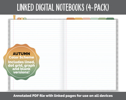 Linked Digital Notebooks 4- Pack | Autumn Theme | GoodNotes, iPad & Android