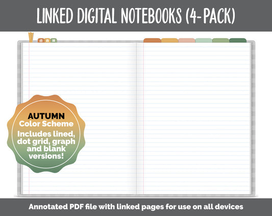 Linked Digital Notebooks 4- Pack | Autumn Theme | GoodNotes, iPad & Android