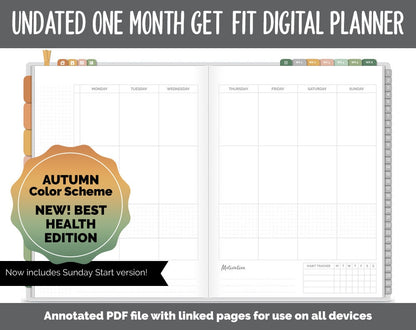 NEW! Undated Get Fit One Month Digital Planner | Autumn - Best Health Edition | GoodNotes, iPad & Android | Fitness, Self-Care