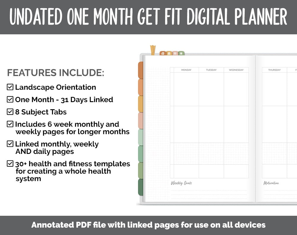 NEW! Undated Get Fit One Month Digital Planner | Autumn - Best Health Edition | GoodNotes, iPad & Android | Fitness, Self-Care