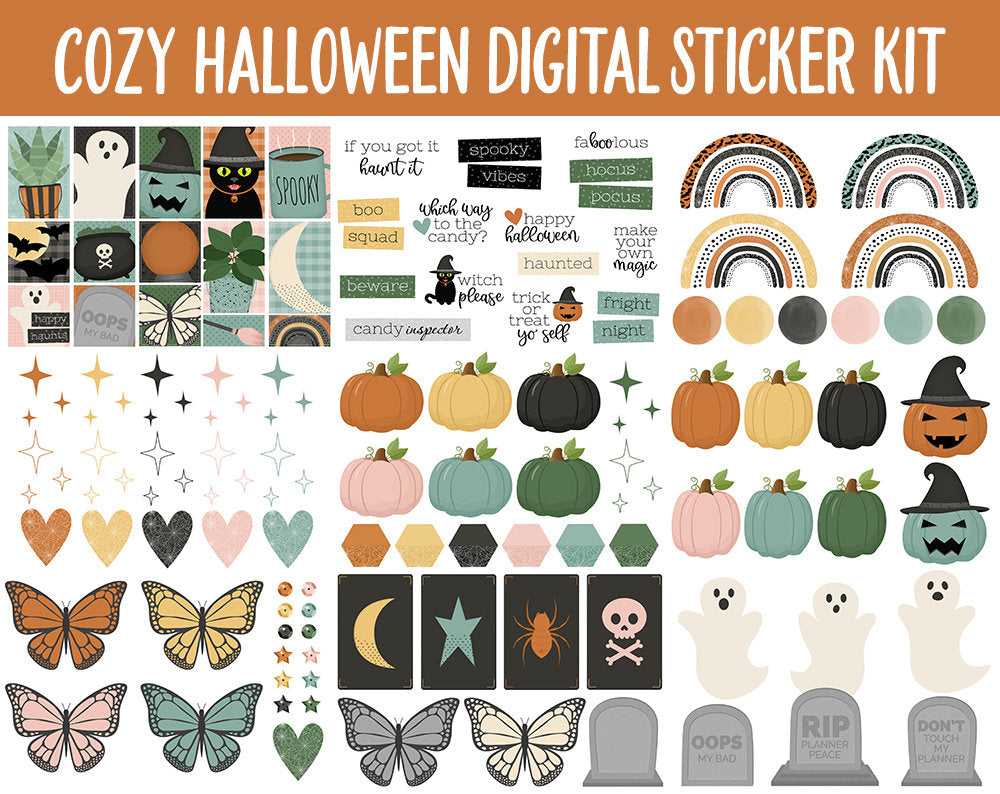 Cozy Halloween Digital Stickers | GoodNotes & iPad | Sassy Cat, Boho, Decor, Autumn, Fall