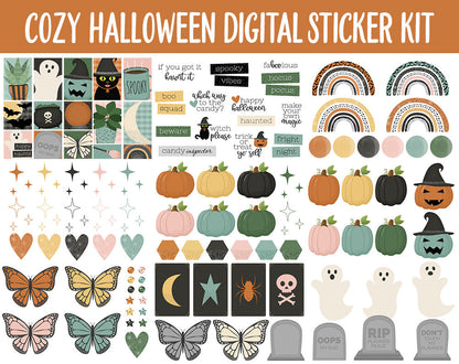 Cozy Halloween Digital Stickers | GoodNotes & iPad | Sassy Cat, Boho, Decor, Autumn, Fall