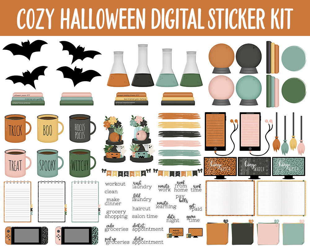 Cozy Halloween Digital Stickers | GoodNotes & iPad | Sassy Cat, Boho, Decor, Autumn, Fall