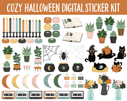 Cozy Halloween Digital Stickers | GoodNotes & iPad | Sassy Cat, Boho, Decor, Autumn, Fall