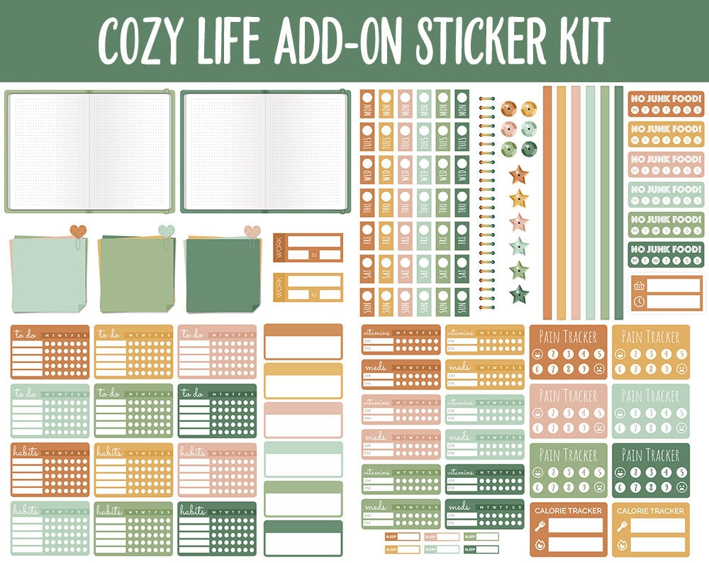 Cozy Life Add-On Digital Stickers | GoodNotes & iPad | Trackers, Budget, Fitness, Health, Habits