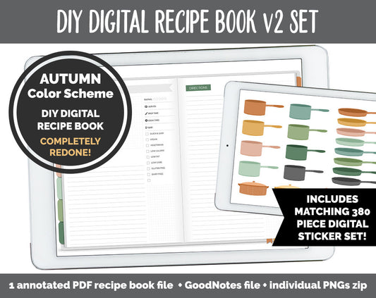 UPDATED! DIY Digital Recipe Book v2 + Sticker Set | Goodnotes, iPad & Android  | Recipes, Meal Planning