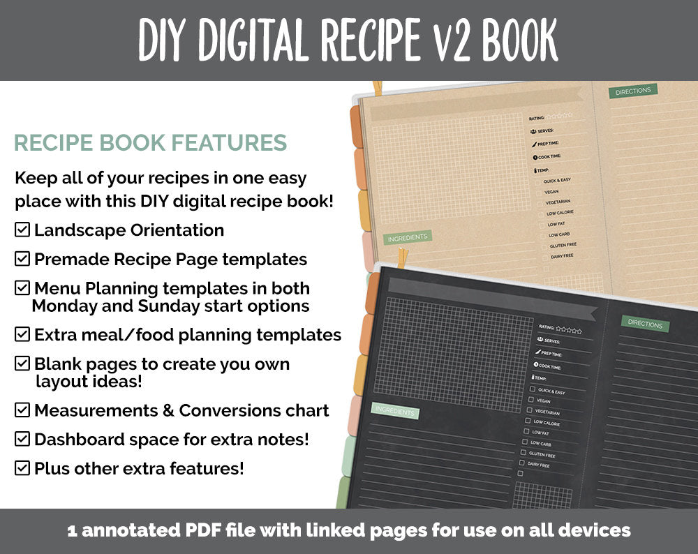 UPDATED! DIY Digital Recipe Book v2 + Sticker Set | Goodnotes, iPad & Android  | Recipes, Meal Planning
