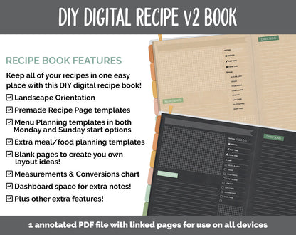 UPDATED! DIY Digital Recipe Book v2 + Sticker Set | Goodnotes, iPad & Android  | Recipes, Meal Planning