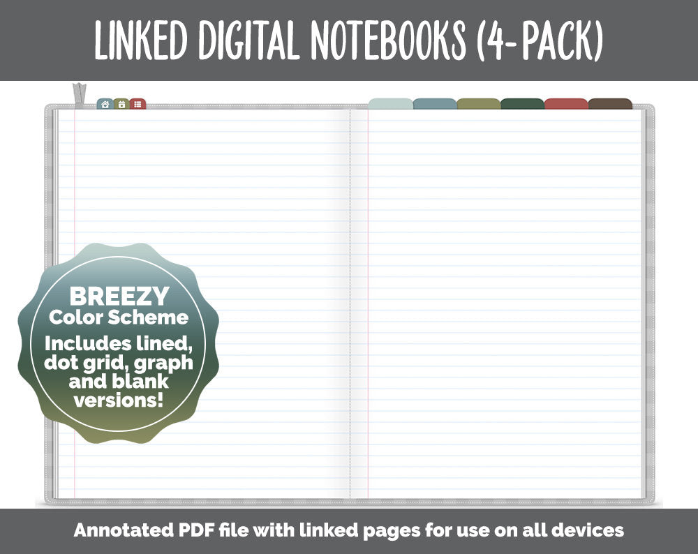 Linked Digital Notebooks 4- Pack | Breezy Theme | GoodNotes, iPad & Android