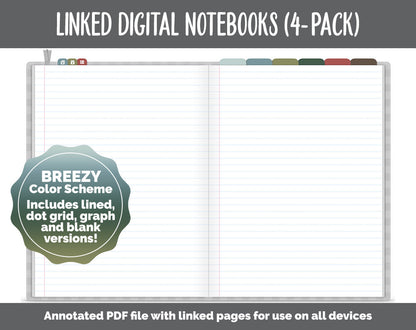 Linked Digital Notebooks 4- Pack | Breezy Theme | GoodNotes, iPad & Android