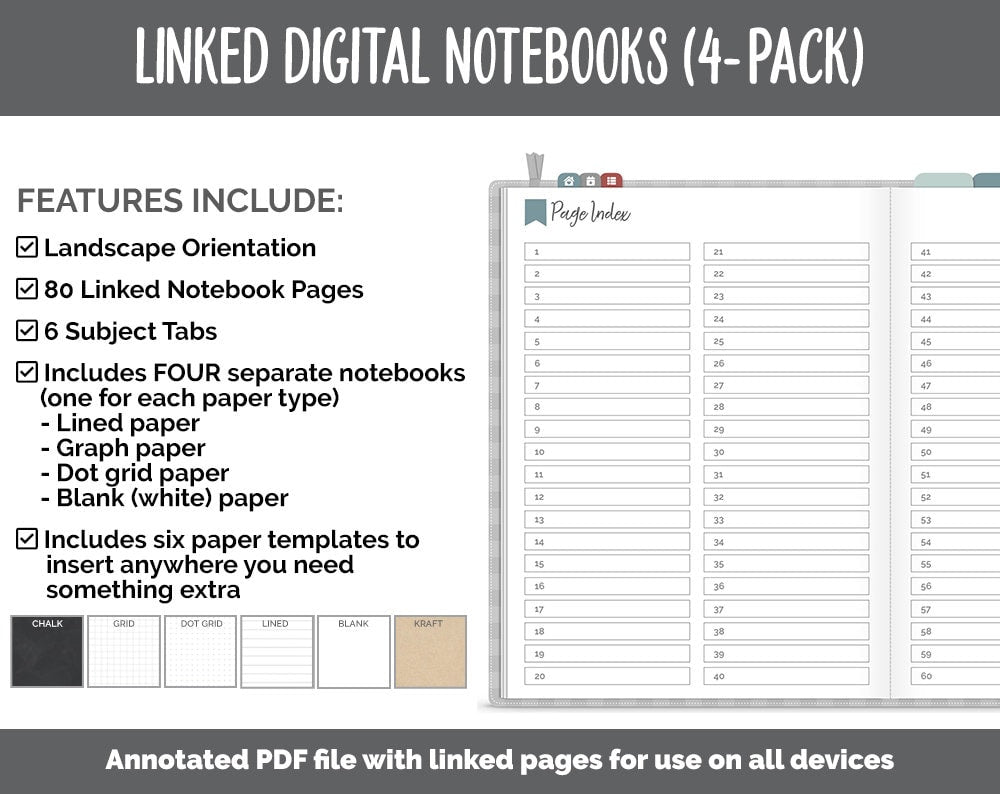 Linked Digital Notebooks 4- Pack | Breezy Theme | GoodNotes, iPad & Android