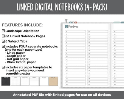 Linked Digital Notebooks 4- Pack | Breezy Theme | GoodNotes, iPad & Android