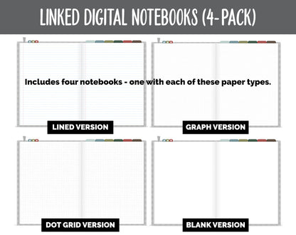 Linked Digital Notebooks 4- Pack | Breezy Theme | GoodNotes, iPad & Android