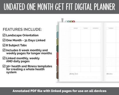 NEW! Undated Get Fit One Month Digital Planner | Breezy - Best Health Edition | GoodNotes, iPad & Android | Fitness, Self-Care