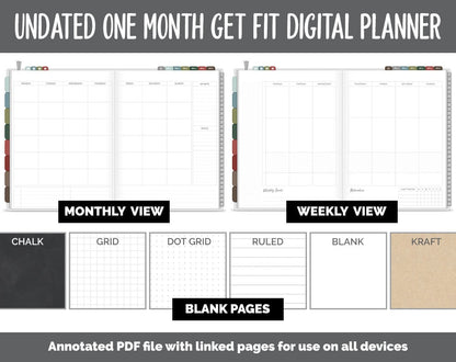 NEW! Undated Get Fit One Month Digital Planner | Breezy - Best Health Edition | GoodNotes, iPad & Android | Fitness, Self-Care