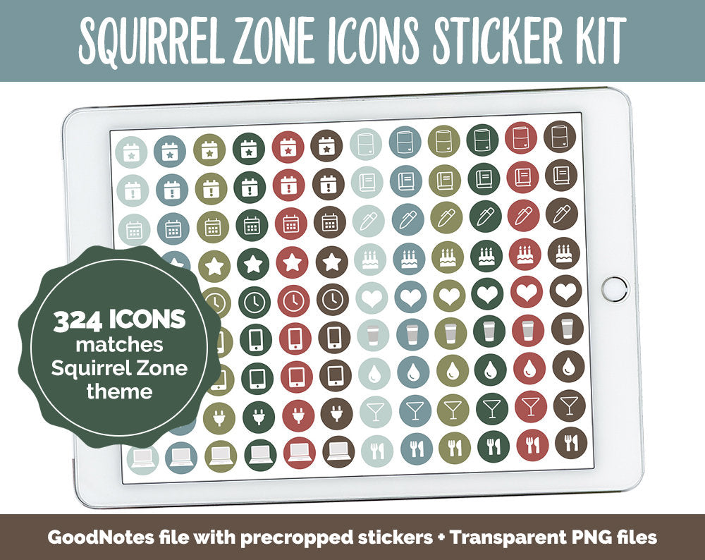 Squirrel Zone Icon Digital Planner Stickers | GoodNotes, iPad and Android | Icons, Life, Weather, Everyday