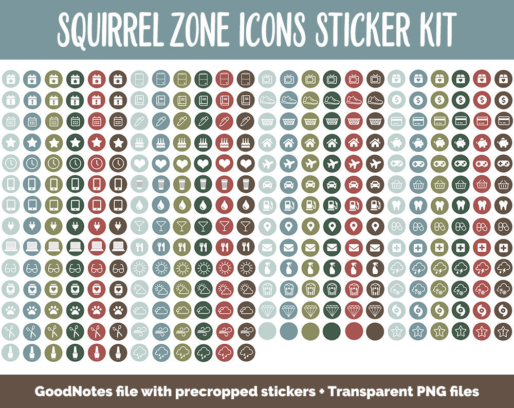 Squirrel Zone Icon Digital Planner Stickers | GoodNotes, iPad and Android | Icons, Life, Weather, Everyday