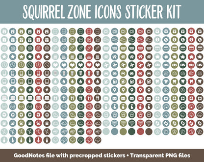 Squirrel Zone Icon Digital Planner Stickers | GoodNotes, iPad and Android | Icons, Life, Weather, Everyday