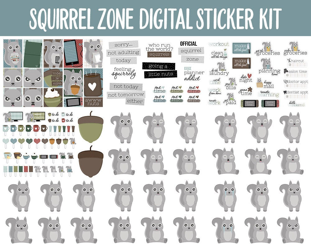 Squirrel Zone Digital Sticker Mega Bundle | GoodNotes & iPad | November, Fall, Papers, Activities, Adulting, Tasks
