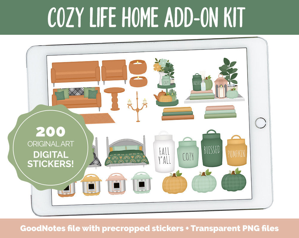 Cozy Life Home Digital Stickers | GoodNotes & iPad | Furniture, Decor, Autumn, Fall