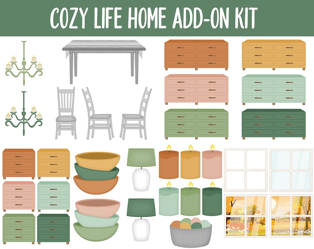 Cozy Life Home Digital Stickers | GoodNotes & iPad | Furniture, Decor, Autumn, Fall