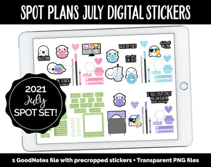 Spot Plans July Digital Stickers | GoodNotes, iPad and Android | Beach, Summer, Pool, Sassy, Adulting, Planning