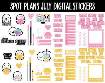 Spot Plans July Digital Stickers | GoodNotes, iPad and Android | Beach, Summer, Pool, Sassy, Adulting, Planning