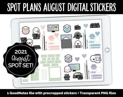 Spot Plans August Digital Stickers | GoodNotes, iPad and Android | Boho, Rainbow, Sassy, Adulting, Planning
